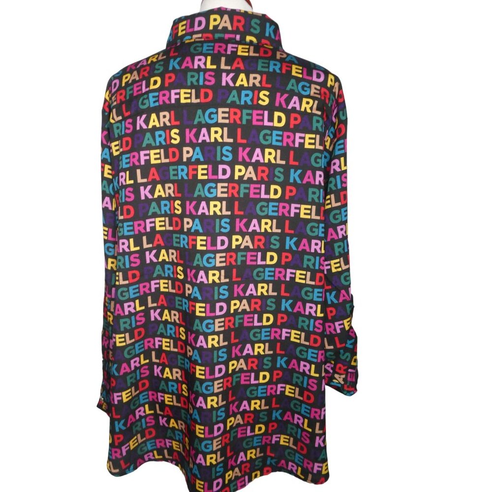 Karl Lagerfeld Logo Women's Printed Utility Button Front Top Oversize XX - Picture 2 of 5